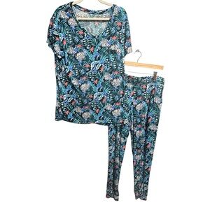 Koolaburra by UGG Tropical Bird Pajamas Size L Soft Luxe Floral Stretch Comfy